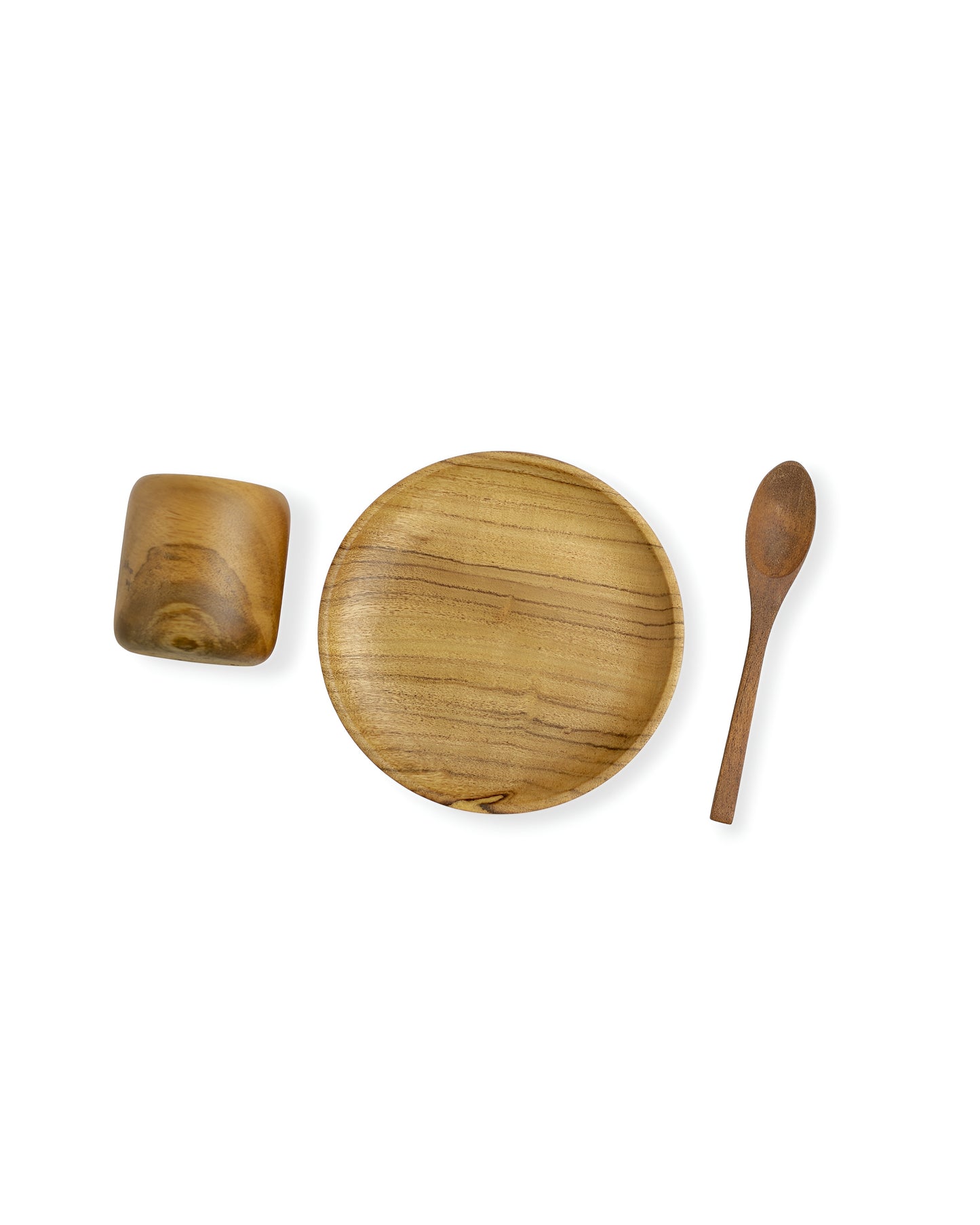 Wooden Plate Spoon Glass Set
